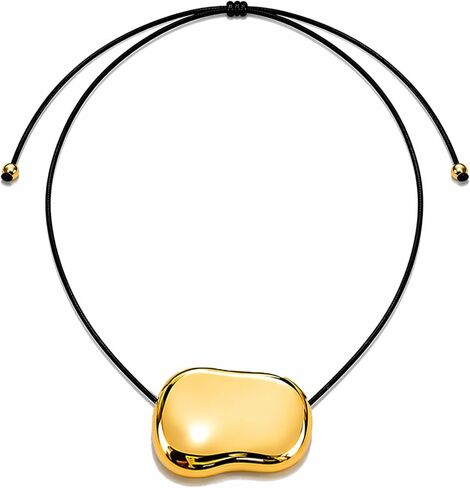 18k Gold Bean Pendant - 316L Stainless Steel Layered Necklace, Hypoallergenic Adjustable Black Cord, Trendy Statement Jewelry for Office Daily Wear Bean Necklace for Women Adjustable 26inch in Saudi Arabia