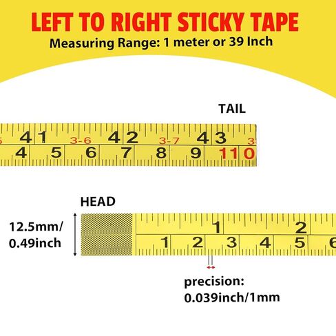 2 Pcs Steel Self-Adhesive Measuring Tape, Imperial & Metric Tape Measure Sticker Ruler Left to Right and Right to Left Stick on Tapes Measures 1/2 Inch Peel Stick Tapes Measure for Saw Drafting 39Inch in Saudi Arabia