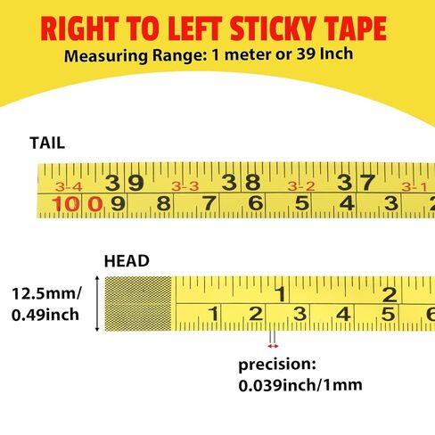 2 Pcs Steel Self-Adhesive Measuring Tape, Imperial & Metric Tape Measure Sticker Ruler Left to Right and Right to Left Stick on Tapes Measures 1/2 Inch Peel Stick Tapes Measure for Saw Drafting 39Inch in Saudi Arabia