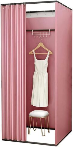 Removable Square Privacy Screen Partition DIY Dressing RoomWith Blackout CurtainSuitable for Clothing Stores Dressing Room(Pink,100x100x200cm) in Saudi Arabia