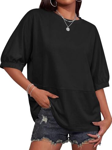 Tankaneo Oversized Tshirts for Women Summer Half Sleeve Tops Casual Crewneck Baggy Tunic Loose Fit Basic Tees Spring Clothes in Saudi Arabia