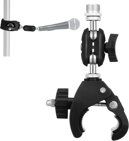 Mic Holder, Mic Crab Clamp Microphone Mount with Double Ball Head Adjustment 1/4" to 5/8" Thread Microphone Holder for Mic-Stand Desktop Shelf Drum in Saudi Arabia