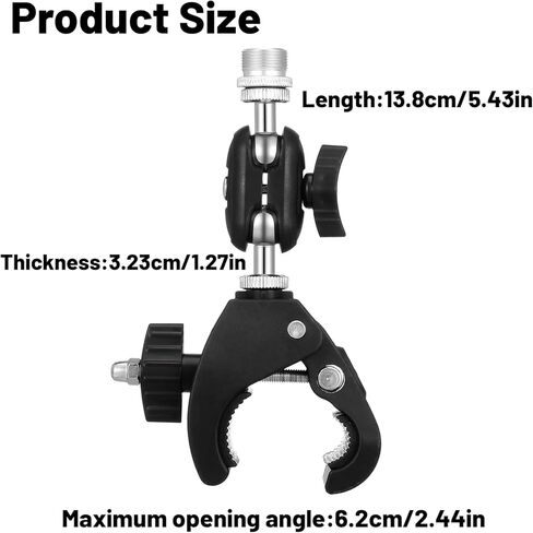 Mic Holder, Mic Crab Clamp Microphone Mount with Double Ball Head Adjustment 1/4" to 5/8" Thread Microphone Holder for Mic-Stand Desktop Shelf Drum in Saudi Arabia