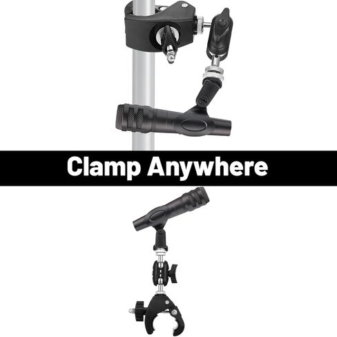 Mic Holder, Mic Crab Clamp Microphone Mount with Double Ball Head Adjustment 1/4" to 5/8" Thread Microphone Holder for Mic-Stand Desktop Shelf Drum in Saudi Arabia