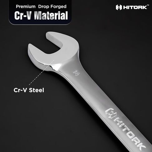 Hitork 6-Piece Large SAE Wrench Set, 12-Point Box End, Drop Forged Chrome-Plated Cr-V Steel, 15° Offset, Polished, Roll Pouch Included – Sizes 15/16" to 1-1/4" in Saudi Arabia