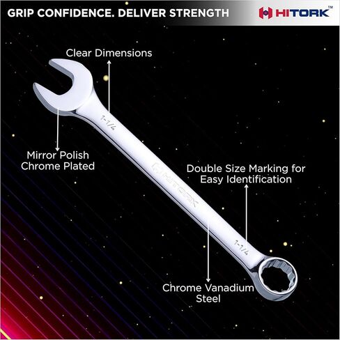 Hitork 6-Piece Large SAE Wrench Set, 12-Point Box End, Drop Forged Chrome-Plated Cr-V Steel, 15° Offset, Polished, Roll Pouch Included – Sizes 15/16" to 1-1/4" in Saudi Arabia
