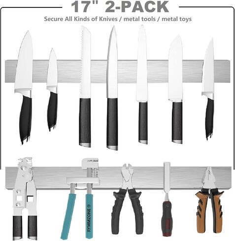 2 PCS Knife Magnetic Strip no Drilling (Refrigerator Applicable), 17 inch Magnetic Knife Holder for Wall, Premium Stainless Steel Magnetic Knife Bar, Used as Tool Holder, Knife Rack, and More in Saudi Arabia