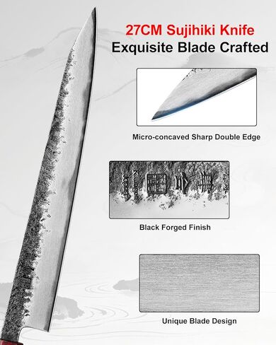 kanngou Sushi Knife 27cm Japanese Carving Knife, AUS-8 Steel Sujihiki Sashimi Knives for Fish Filleting and Meat Slicing, Double Edge Yanagiba Knives with Premium Gift Box in Saudi Arabia