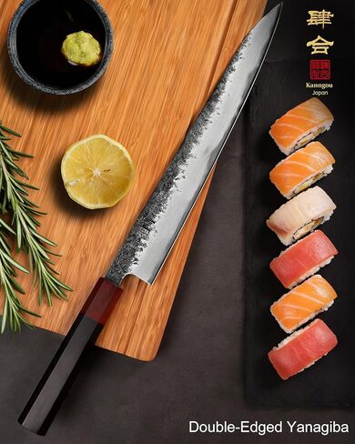 kanngou Sushi Knife 27cm Japanese Carving Knife, AUS-8 Steel Sujihiki Sashimi Knives for Fish Filleting and Meat Slicing, Double Edge Yanagiba Knives with Premium Gift Box in Saudi Arabia