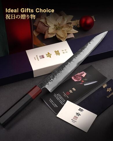 kanngou Sushi Knife 27cm Japanese Carving Knife, AUS-8 Steel Sujihiki Sashimi Knives for Fish Filleting and Meat Slicing, Double Edge Yanagiba Knives with Premium Gift Box in Saudi Arabia