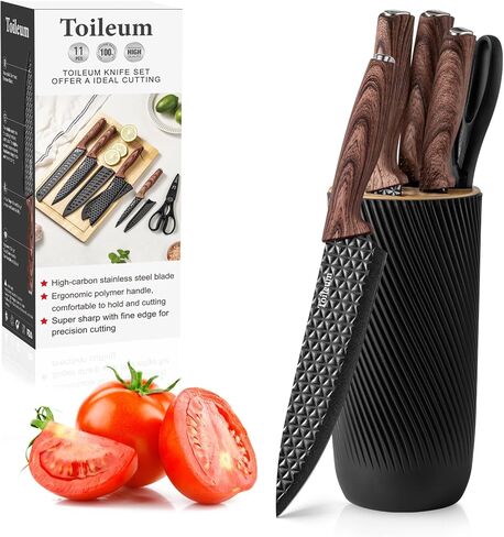 Khaki Kitchen Knife Set with Block for cooking necessities,11 pieces knives block set for kitchen appliances, Anti-Rust Non-Stick Stainless Steel with 5 Blade Guards in Saudi Arabia