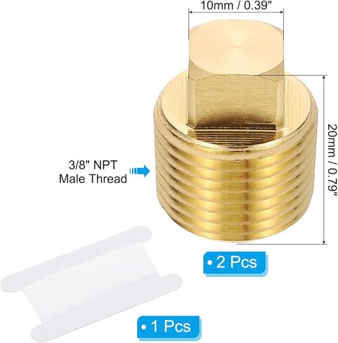 patikil 3/8 "npt الذكور النحاس مربع تركيبات التوصيل مجموعة، 2pcs موضوع محفور مربع رئيس الأنابيب والتجهيزات أنابيب نهاية غطاء الختم مع الشريط ptfe للقارب، قابس الصرف، الغاز، خط الوقود in Kuwait