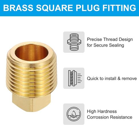 patikil 3/8 "npt الذكور النحاس مربع تركيبات التوصيل مجموعة، 2pcs موضوع محفور مربع رئيس الأنابيب والتجهيزات أنابيب نهاية غطاء الختم مع الشريط ptfe للقارب، قابس الصرف، الغاز، خط الوقود in Kuwait
