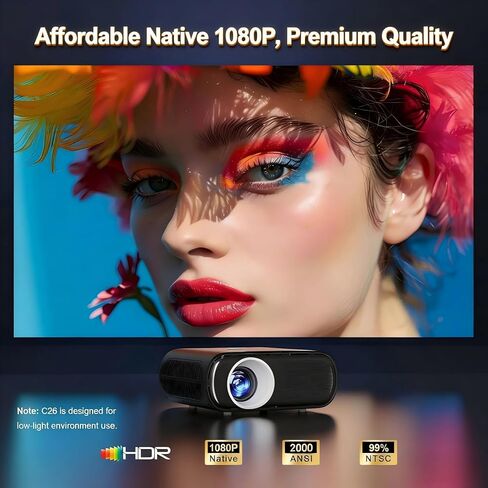 [تطبيقات مدمجة/تلفزيون GoogIe/1500ANSI] جهاز عرض ذكي 4K مدعوم بواي فاي وبلوتوث، صوت GoogIe، تكبير وحجر مفاتيح، حامل 180 درجة، HDR10، جهاز عرض صغير محمول Goiaey C26 لاستخدام الفيلم/المسرح المنزلي in Kuwait