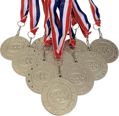 Express Medals Silver Cross Country Medals Trophy Award with Neck Ribbons - (Pack of 10) in Saudi Arabia