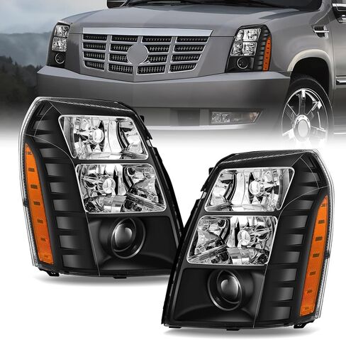 ELH Headlight Assembly Fit For 2007-2014 Cadillac Escalade W/o Ballast W/Bulb Driver And Passenger Side Chrome Housing Amber Reflector in Saudi Arabia