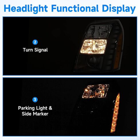 ELH Headlight Assembly Fit For 2007-2014 Cadillac Escalade W/o Ballast W/Bulb Driver And Passenger Side Chrome Housing Amber Reflector in Saudi Arabia