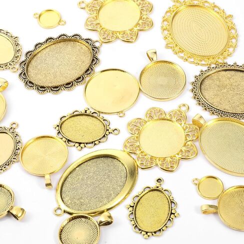 Apojgitn 100G Random Metal Tray: Assorted Bezel Necklace Blank Charms, Pendant Bezels for Resin Jewelry Making with Glass Cabochons, Bails, Ring Blanks, Jewelry Bails & Findings(Blind Box) in Saudi Arabia