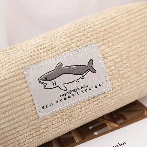 Shark Embroidery Corduroy Pencil Case, Cute Pen Bag with Zipper, Soft Stationery Organizer Pouch for School, Multi-Color Pouch in Saudi Arabia