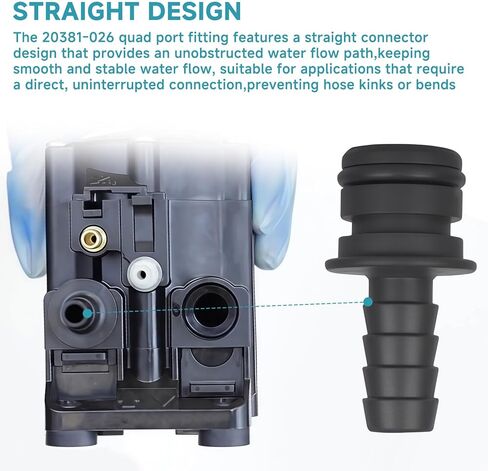(4PCS) 20381-026 Quad Port Fittings for Quad Water System Pump 3/8" Hose Barb, Straight Connector, Compatible with Flojet Triplex, Quad, and G57 Series rv Water Pumps in Saudi Arabia