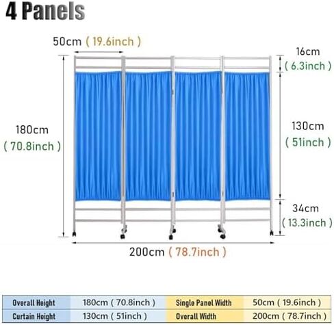 4-Panel Foldable Medical Privacy Screen, 6ft Tall Room Divider for Clinics, Hospitals & Offices, Portable Privacy Partition, Lightweight & Easy to Store in Saudi Arabia