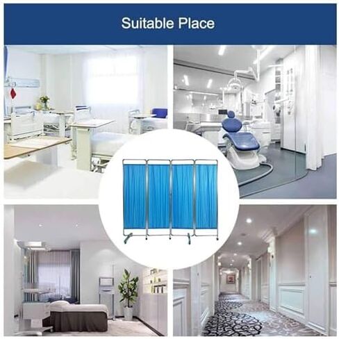 6ft Tall Rolling 4-Panel Medical Privacy Screen on Wheels - Portable Foldable Room Divider for Clinics, Hospitals, and Home Use - Space-Saving Privacy Solution in Saudi Arabia