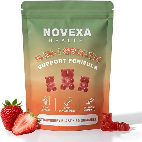 Novexa Growth Gummies, Novexa Health 5 in 1 Growth Gummies, with Vitamin D3 & K2, Non-GMO Formula, Strawberry Flavor, 60 Count (1PCS) (1PCS) in Saudi Arabia