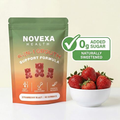 Novexa Growth Gummies, Novexa Health 5 in 1 Growth Gummies, with Vitamin D3 & K2, Non-GMO Formula, Strawberry Flavor, 60 Count (1PCS) (1PCS) in Saudi Arabia