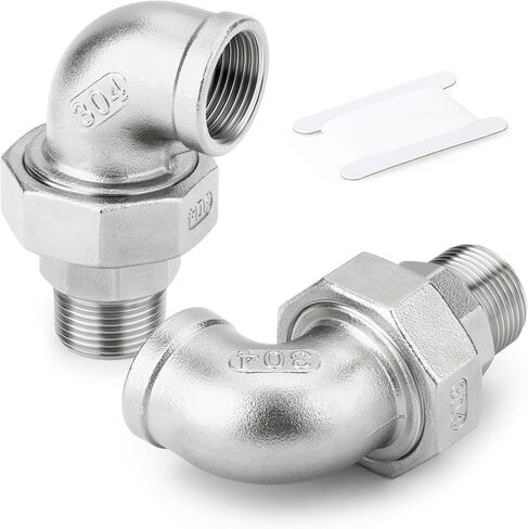 TAISHER 2PCS 304 Stainless Steel 90 Degree Elbow Union, 3/4" NPT Female x 3/4" NPT Male Cast Pipe Fitting in Saudi Arabia