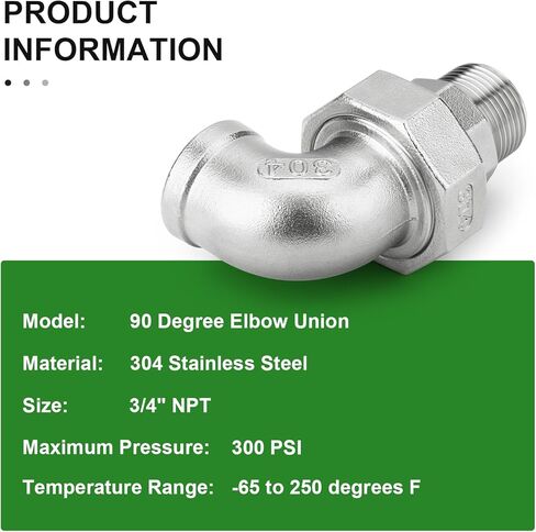TAISHER 2PCS 304 Stainless Steel 90 Degree Elbow Union, 3/4" NPT Female x 3/4" NPT Male Cast Pipe Fitting in Saudi Arabia