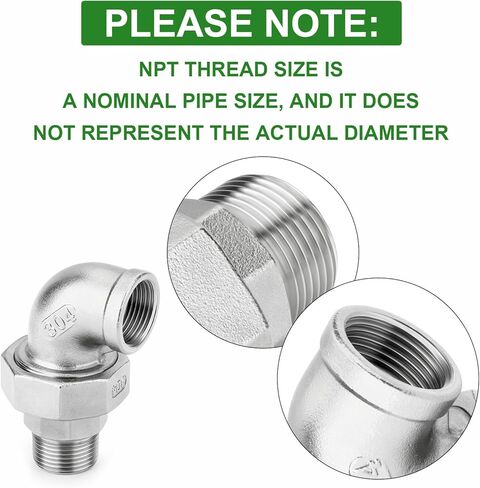 TAISHER 2PCS 304 Stainless Steel 90 Degree Elbow Union, 3/4" NPT Female x 3/4" NPT Male Cast Pipe Fitting in Saudi Arabia
