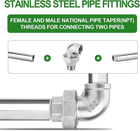 TAISHER 2PCS 304 Stainless Steel 90 Degree Elbow Union, 3/4" NPT Female x 3/4" NPT Male Cast Pipe Fitting in Saudi Arabia