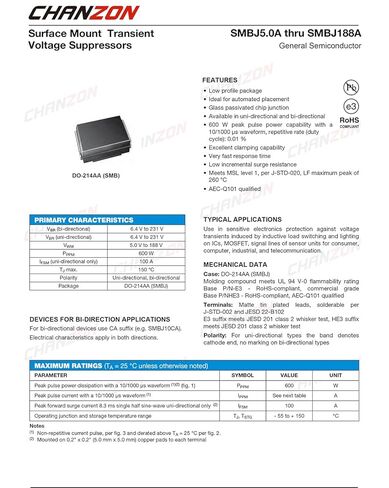 (عبوة من 50 قطعة) ثنائيات Chanzon SMD TVS SMBJ5.0A SMBJ5.0 600W 5V SMB (DO-214AA) قناة أحادية الاتجاه 600 وات 5 فولت in Saudi Arabia
