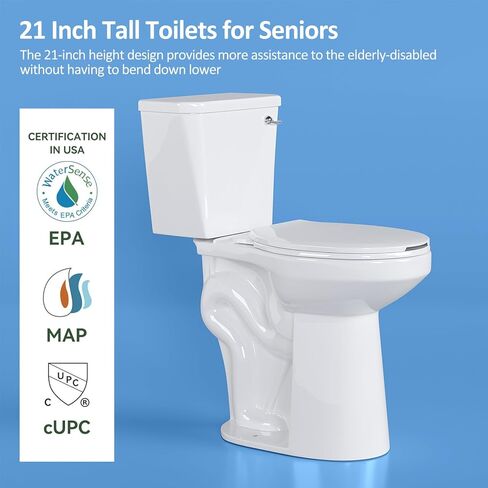 Simple Projet Tall Toilets for Seniors 21 inch Extra High Toilets, Comfort Bowl Heigh 21", Seat Height 22", Two-Piece Toilet 1.28GPF Powerful, 12 Inch Rough-in, White Color, for Bathroom in Saudi Arabia