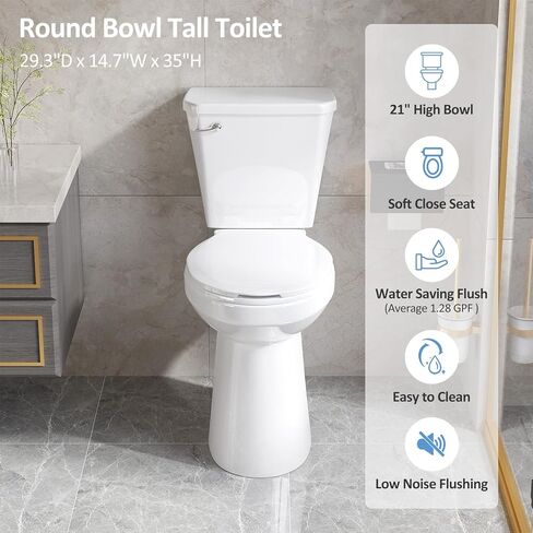 Simple Projet Tall Toilets for Seniors 21 inch Extra High Toilets, Comfort Bowl Heigh 21", Seat Height 22", Two-Piece Toilet 1.28GPF Powerful, 12 Inch Rough-in, White Color, for Bathroom in Saudi Arabia
