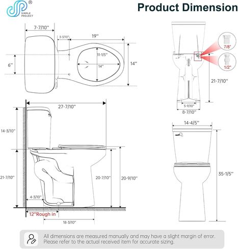 Simple Projet Tall Toilets for Seniors 21 inch Extra High Toilets, Comfort Bowl Heigh 21", Seat Height 22", Two-Piece Toilet 1.28GPF Powerful, 12 Inch Rough-in, White Color, for Bathroom in Saudi Arabia