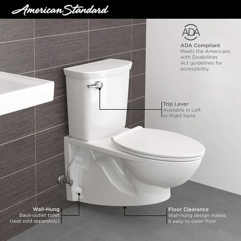 American Standard 2882107.020 Glenwall VorMax مرحاض طويل معلق على الحائط مع رافعة رحلة اليد اليسرى، 1.28 gpf، أبيض in Kuwait