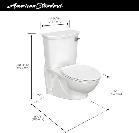 American Standard 2882107.020 Glenwall VorMax مرحاض طويل معلق على الحائط مع رافعة رحلة اليد اليسرى، 1.28 gpf، أبيض in Kuwait
