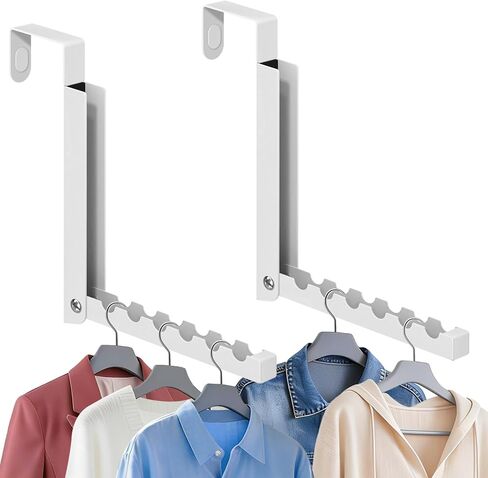 2-Pack Foldable Over-The-Door Hooks, Travel Portable Clothes Drying Rack, 6-Hook Space Saver for Clothing, Coats, Bags, Laundry Room, Bedroom, Bathroom, Entryway, Dorm - White in Saudi Arabia