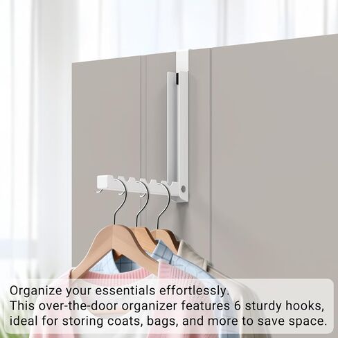 2-Pack Foldable Over-The-Door Hooks, Travel Portable Clothes Drying Rack, 6-Hook Space Saver for Clothing, Coats, Bags, Laundry Room, Bedroom, Bathroom, Entryway, Dorm - White in Saudi Arabia