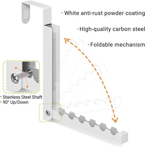 2-Pack Foldable Over-The-Door Hooks, Travel Portable Clothes Drying Rack, 6-Hook Space Saver for Clothing, Coats, Bags, Laundry Room, Bedroom, Bathroom, Entryway, Dorm - White in Saudi Arabia