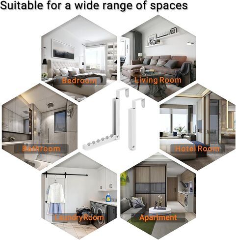 2-Pack Foldable Over-The-Door Hooks, Travel Portable Clothes Drying Rack, 6-Hook Space Saver for Clothing, Coats, Bags, Laundry Room, Bedroom, Bathroom, Entryway, Dorm - White in Saudi Arabia