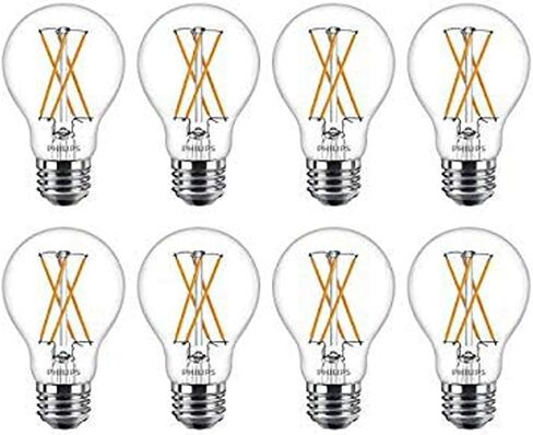 Philips LED Flicker-Free Dimmable Warm Glow Effect A19 Classic Glass Light Bulb, 800 Lumen, 2200-2700K, 8W=60W, E26 Base, Title 20 Certified, Pack of 8 in Saudi Arabia