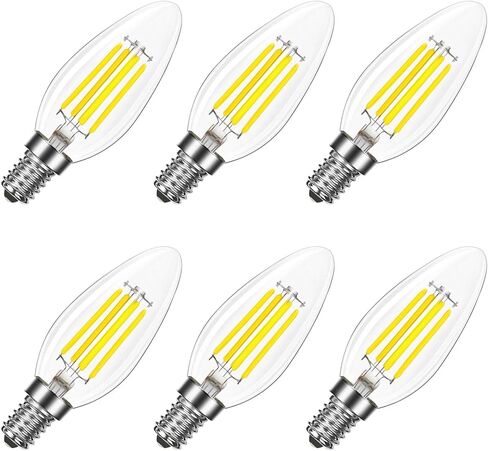 LUXRITE 8W LED Candelabra Bulb, 75W Equivalent, E12 Base, 1000 Lumens, 3000K Soft White, Dimmable Candle Light Bulbs for Chandeliers, Clear Filament, Enclosed Fixture & Wet Rated (4-Pack) in Saudi Arabia