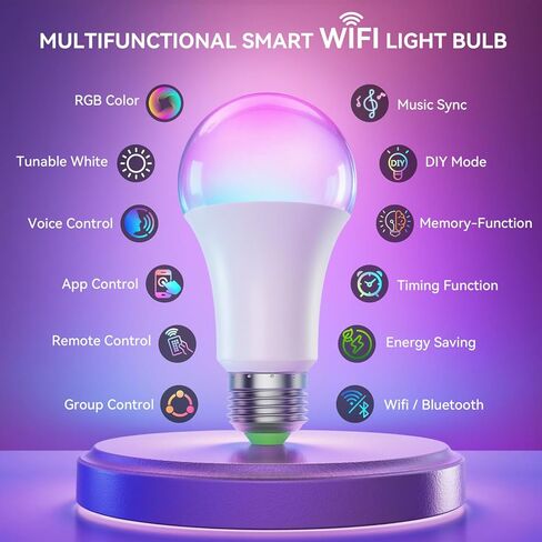 مصابيح إضاءة ذكية من Auxmir مع جهاز تحكم عن بعد، مصابيح LED ملونة RGB+CCT تعمل مع Alexa وGoogle Home، لمبة إضاءة متعددة المشاهد ومزامنة الموسيقى، A19 9W 800LM، WiFi Bluetooth 2.4 جيجا هرتز لا يتطلب محورًا، عبوتان in Kuwait