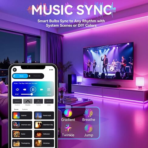 مصابيح إضاءة ذكية من Auxmir مع جهاز تحكم عن بعد، مصابيح LED ملونة RGB+CCT تعمل مع Alexa وGoogle Home، لمبة إضاءة متعددة المشاهد ومزامنة الموسيقى، A19 9W 800LM، WiFi Bluetooth 2.4 جيجا هرتز لا يتطلب محورًا، عبوتان in Kuwait