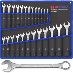 HITORK 25 Piece Metric Wrench Set (6-32 mm) CrV Steel Matt Finish with Polished Head 12 Point Box End 15° Offset Roll Up Pouch Durable Combination Wrench Set for Home, Garage & Auto Repair in Saudi Arabia