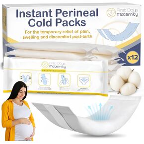 First Days Maternity - 2-in-1 Instant Perineal Cold Packs for Postpartum - Cooling, Absorbent, Disposable - Ideal for Hospital Bag - New Mom Maternity Pad Essentials (12) in Saudi Arabia