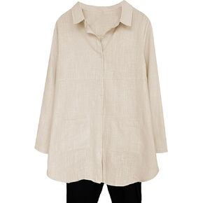 Minibee Women's Linen Shirts Button Down Long Tunic Tops Plus Size Blouse with Pockets in Saudi Arabia