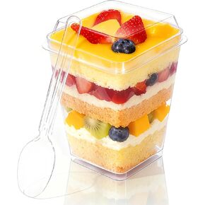 60 Pack Clear Plastic Dessert Cups with Lids and Spoons 5 oz Clear Parfait Appetizer Cups for Party, Mini Square Dessert Shooter Cups for Ice Cream Yogurt Pudding Mousse Fruit Trifle in Saudi Arabia